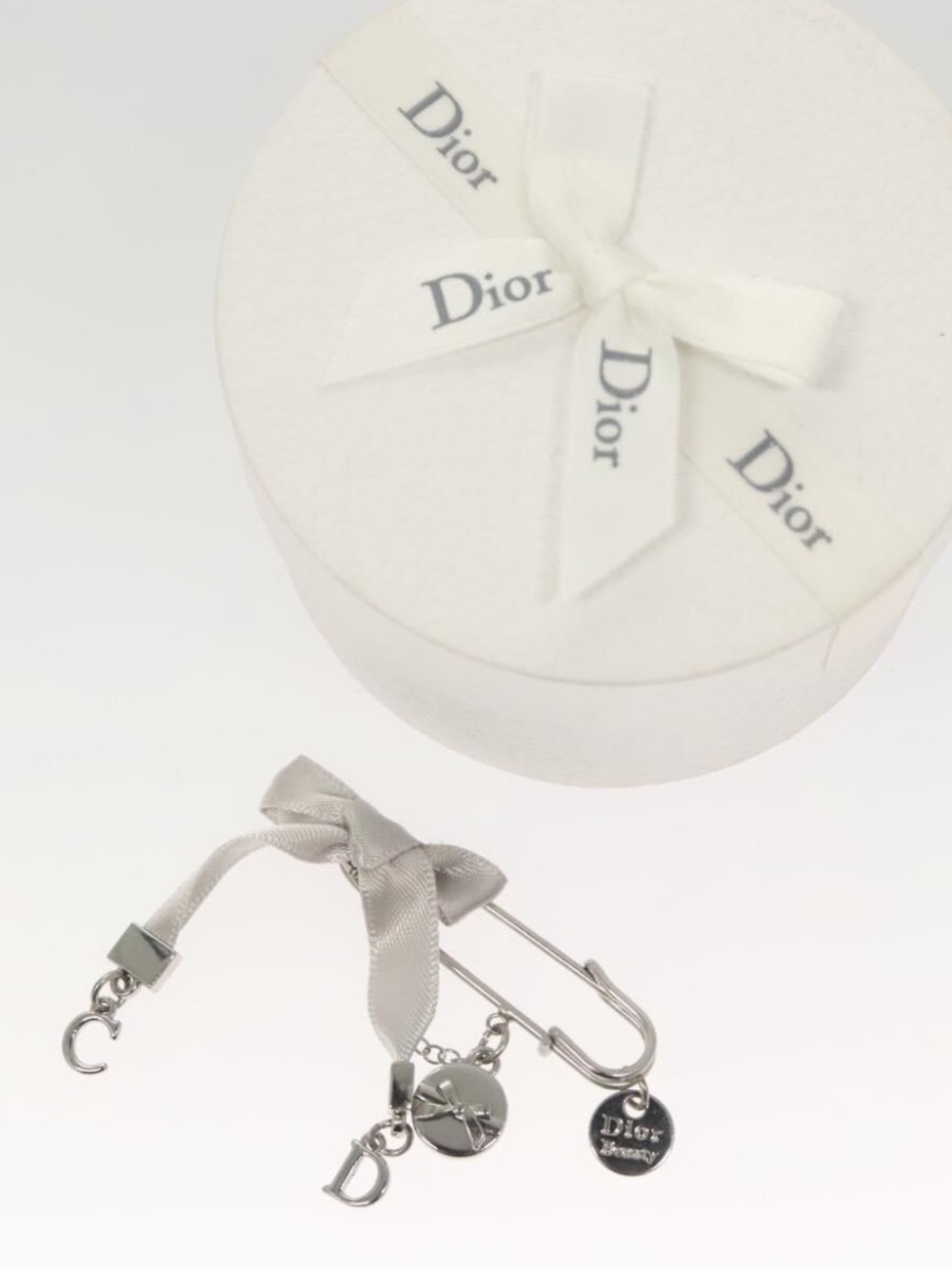 SOLD Vintage Christian Dior Silver Clip CD Logo Monogram Brooch Satin Bow Charm